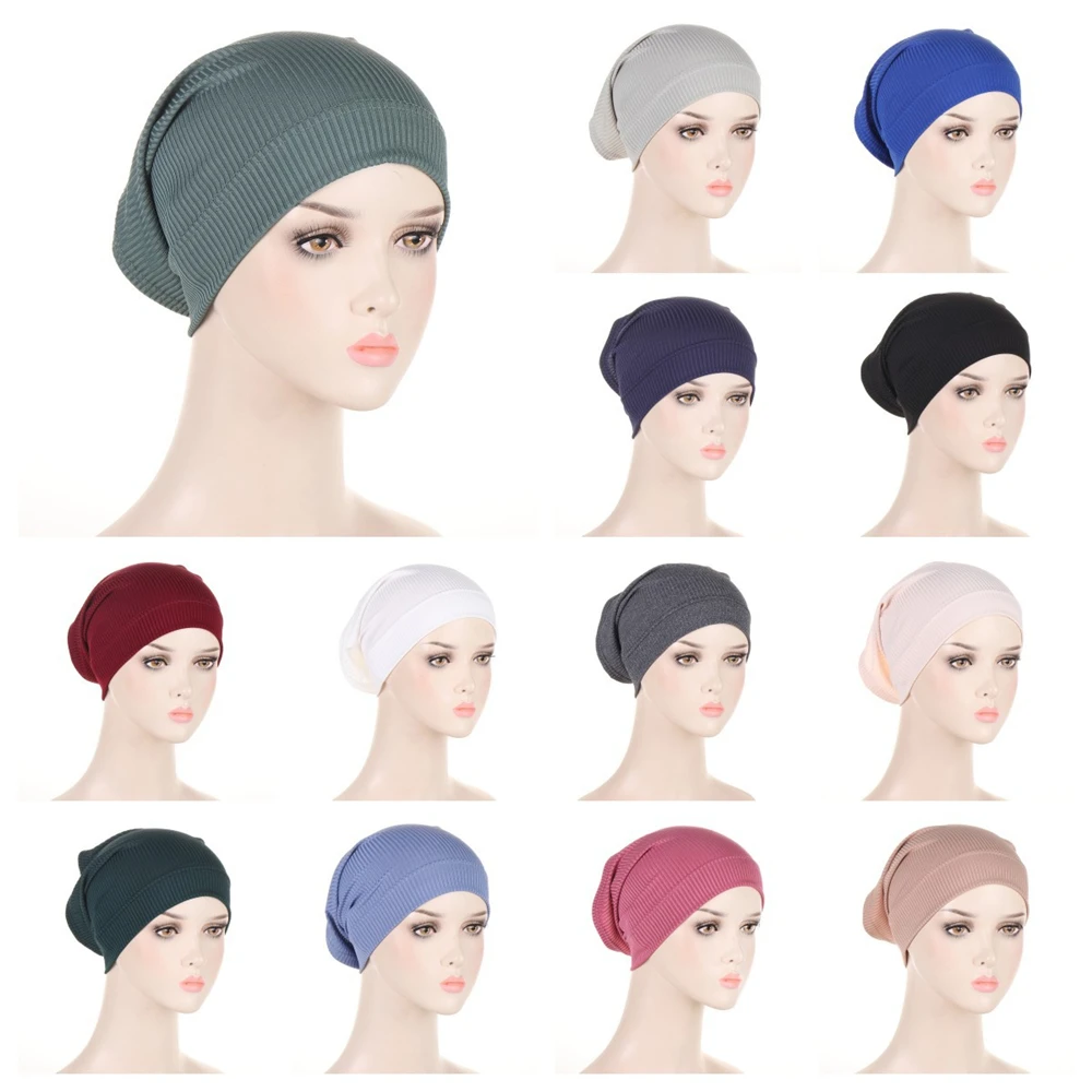 

Cotton Muslim Underscarf Inner Tube Cap Islamic Eid Prayer Hijab Hat Solid Stretchy Headwear Arab Women Wrap Headscarf Turban