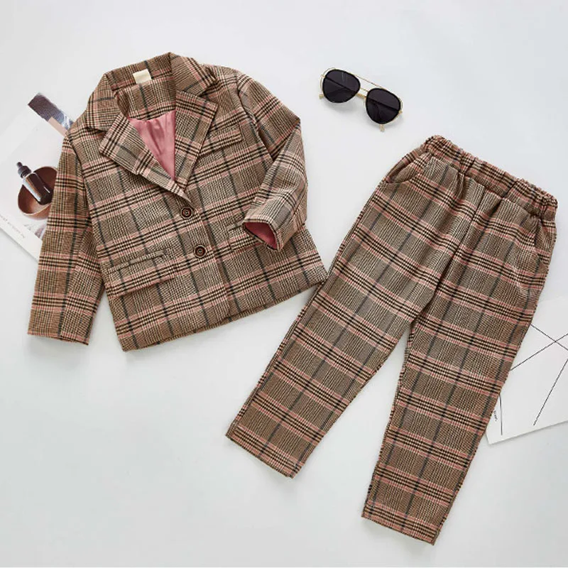 

Elegant 2PCS Big Girls Clothing Set Autumn Spring School Uniform Teenager Blazer Suit Female Child Student Costume 8 10 12 Years