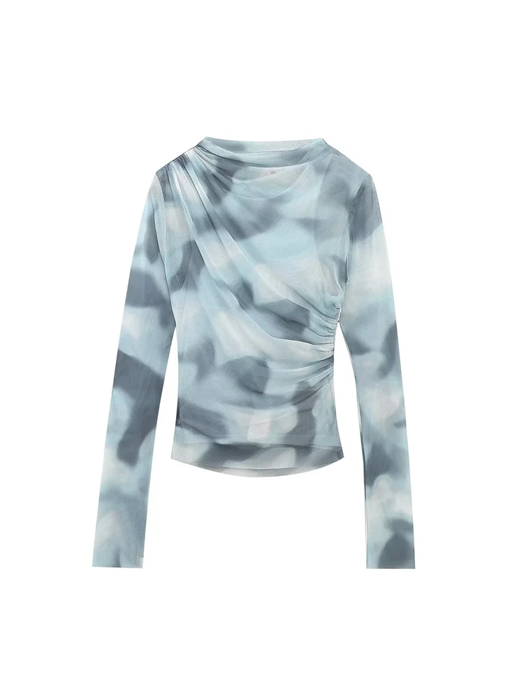 

PB&ZA2023Early spring new women's fashion round neck slim fit and versatile print silk online jacket 4661001