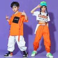 kid kpop hip hop clothing strap oversized t shirt crop top streetwear cargo jogger pants for girl boy jazz dance costume clothes