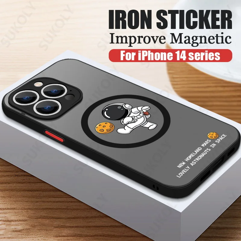 

Cartoon For Magsafe Charging Case For iPhone 14 13 12 Pro Max 13 11 14 Pro Shockproof Astronaut Iron Ring Acrylic Phone Cover