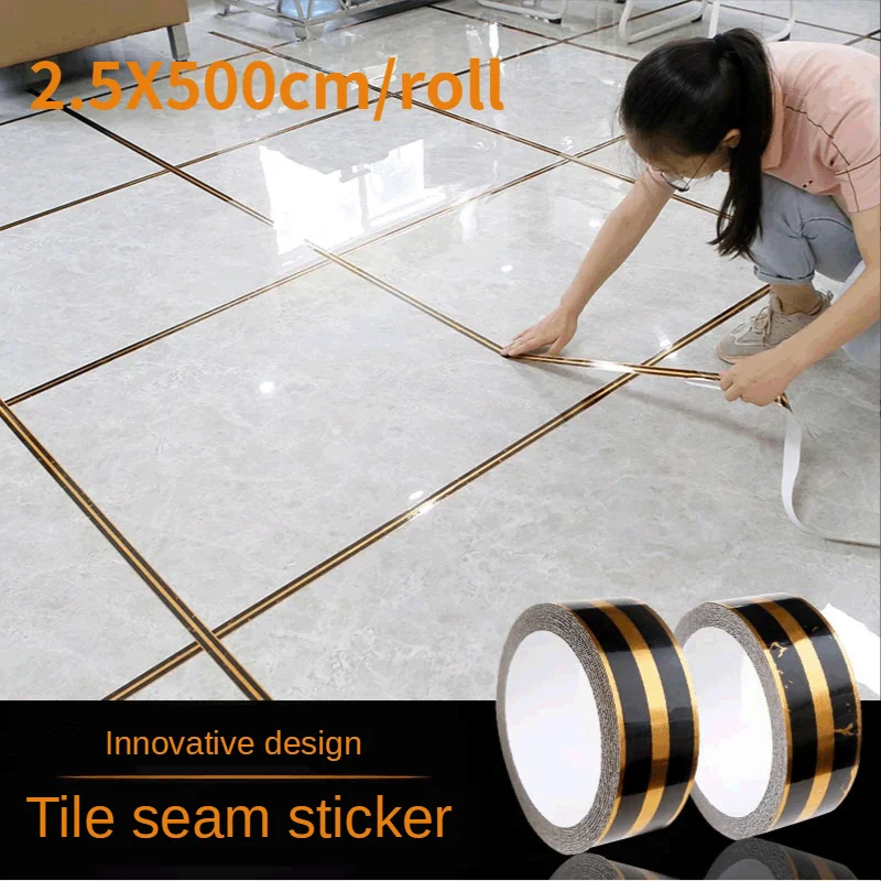 

2.5*500cm black Gold Adhesive Floor Tile Strip Seam Sticker Copper Foil Tape Waterproof Wall Sealing Tape Home Decoration