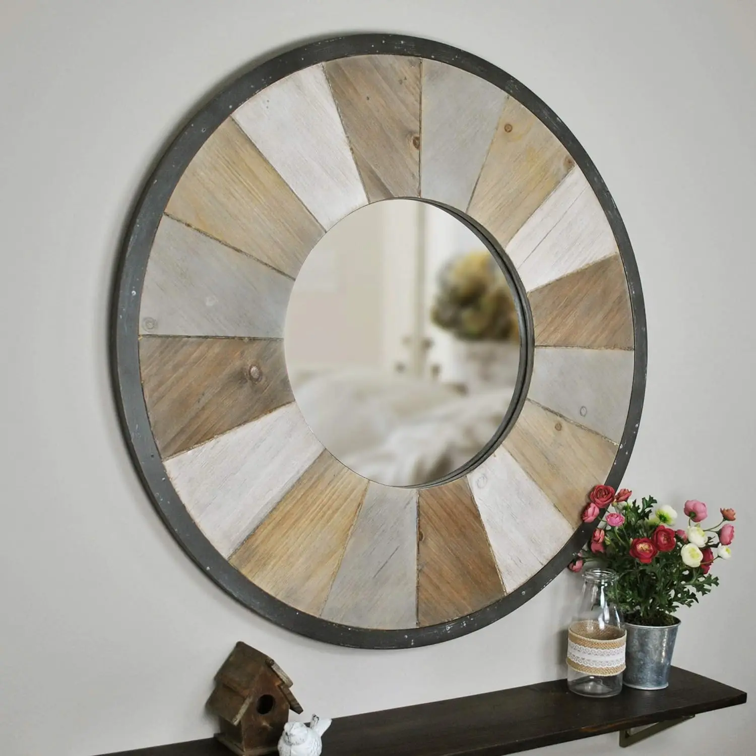 

& Co. Brown Mirror, Large Vintage Decor for Bedroom and Bathroom Vanity, Wood, Farmhouse, 31.5 inches