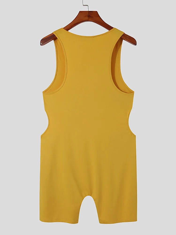 Men's Well Fitting Homewear Stylish Onesies Furnishing Side Hollow Rompers Casual Loungewear Simple Jumpsuits 2021 S-5XL INCERUN