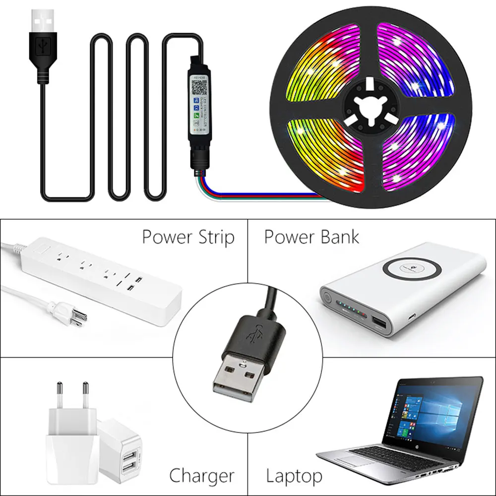 Фото Светодиодная лента RGB s 5 м 10 М 5050, настенные смарт-лампы с Bluetooth для ТВ, Рождественское украшение, для спальни, шкафа, эстетическое украшение комнаты, светильник ильник №5