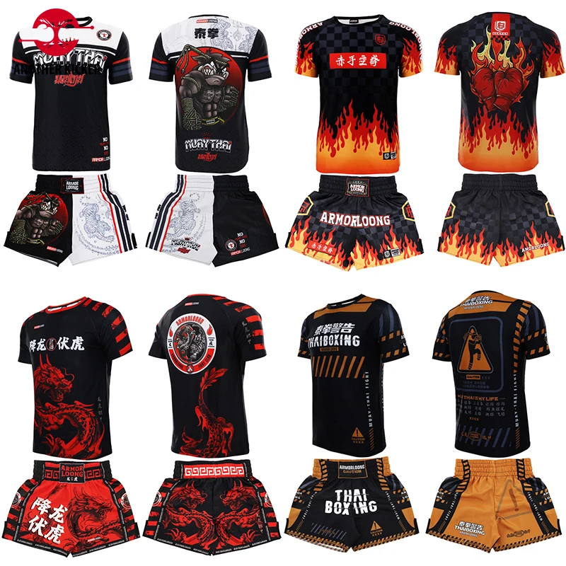 

Boxing Shorts Womens Mens Fight Kickboxing Jerseys BJJ Rashguard Jiujitsu Martial Arts Tiger Muay Thai Shorts MMA T Shirt Set
