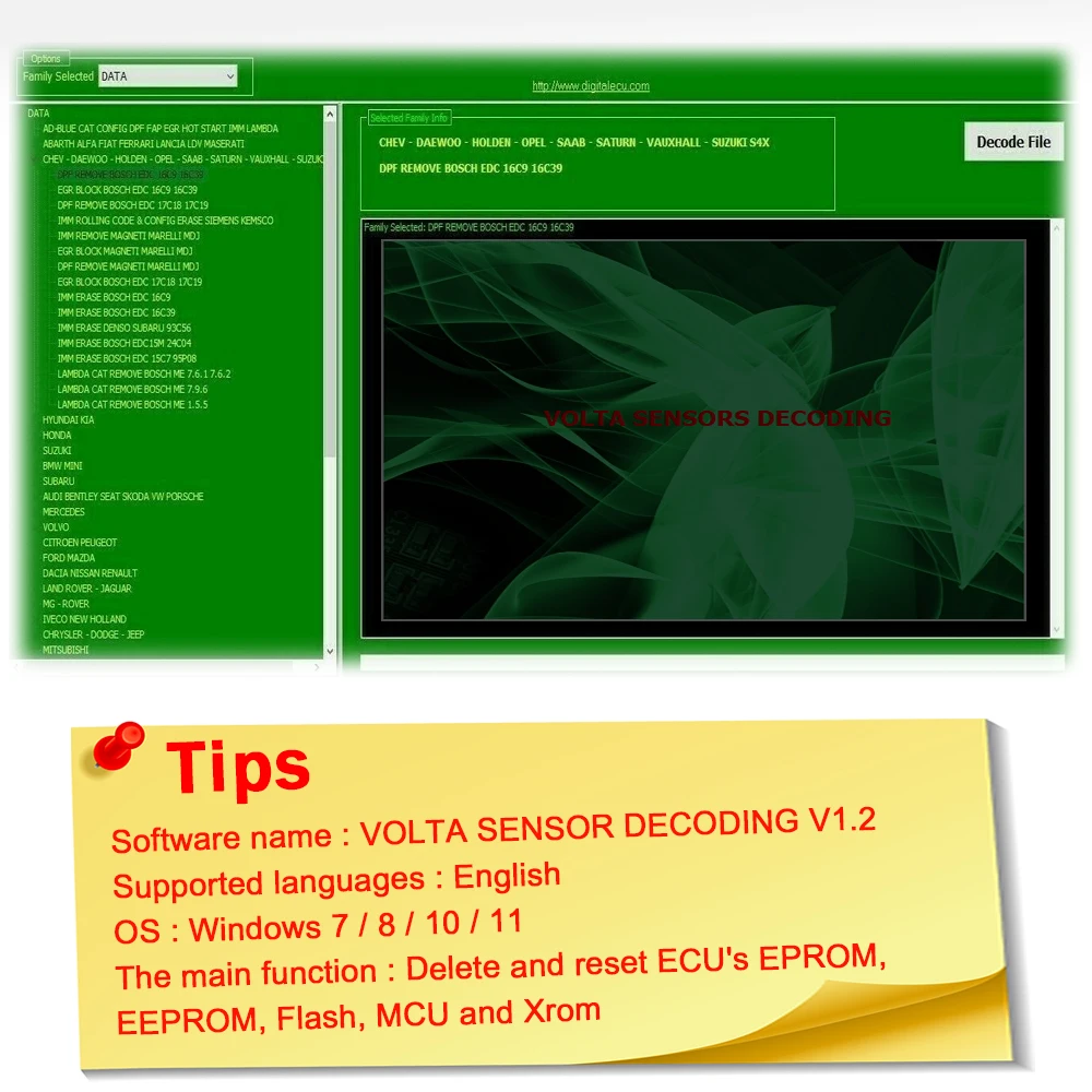 Программное обеспечение для ремонта автомобиля декодирование датчика Volta 1 2 link DVD