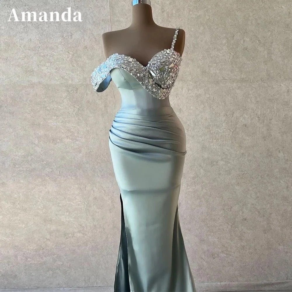 

Amanda Mermaid Vestidos De Noche Glitter Sequins On Chest Prom Dress 2023 Blue Satin Evening Gown فساتين مناسبة رسمية