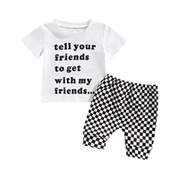baby outfits sets infants boy girl letter printed short sleeve t shirt with plaid short pant suits