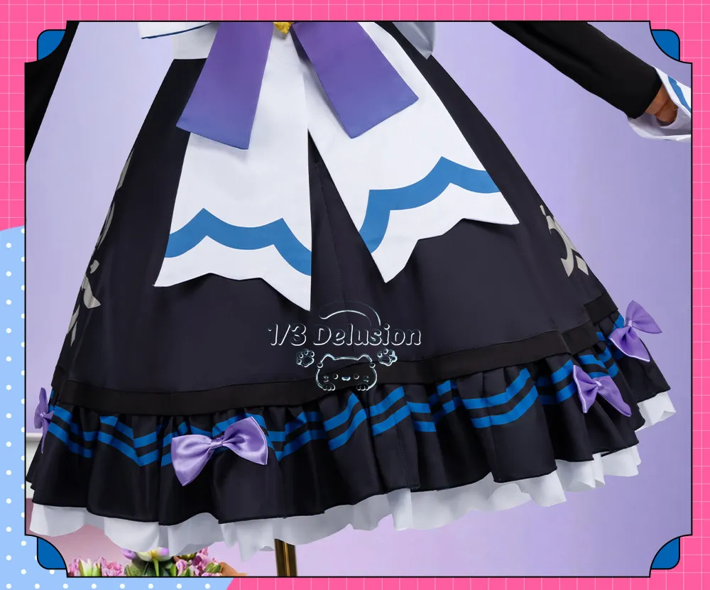 Фото Костюм для косплея Genshin Impact Star Realm Elegant Grace Maid: сине-белое кружевное платье, полный комплект, одежда для ролевых игр на Хэллоуин №4