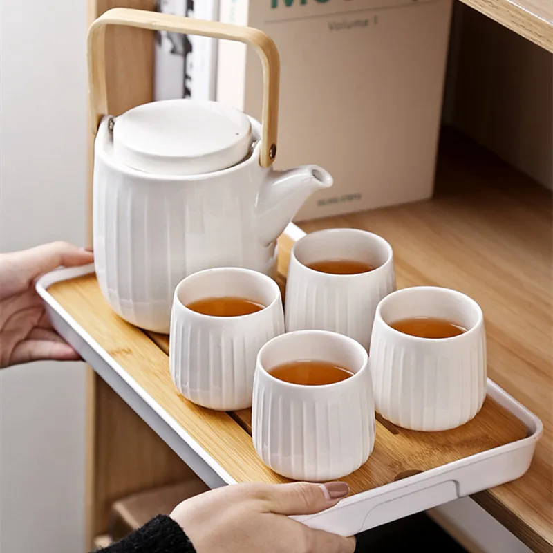 

Керамический чайник, термостойкий, взрывозащищенный, для дома, белая чашка для кипячения, холодный чайник, чайный набор, дорожный набор