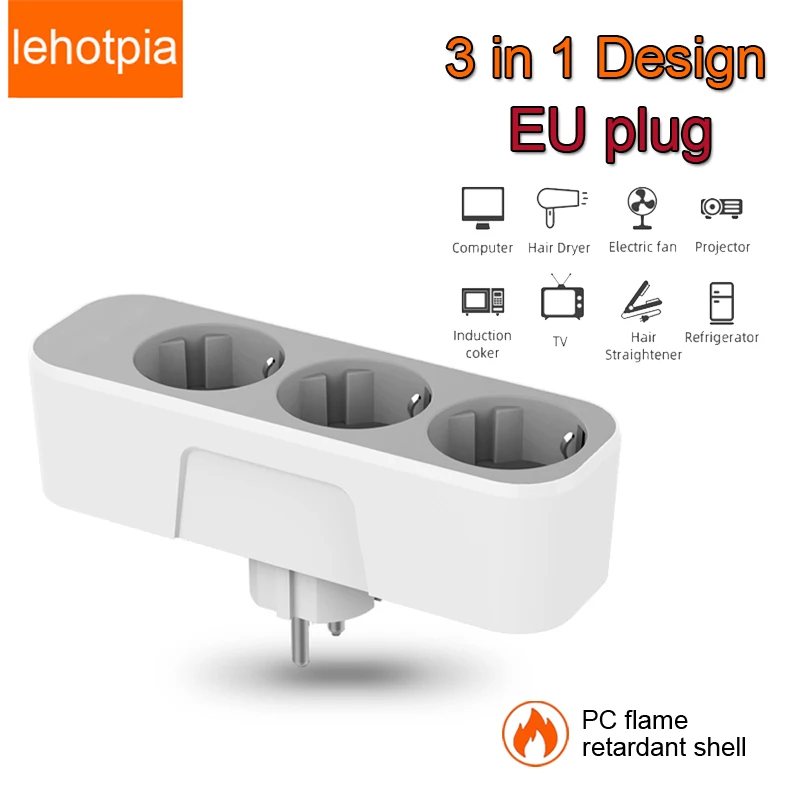 

EU Plug Outlets Expander Wall 3 AC Socket Power Strip Overload Protection Smart Home Extension Electrical Outlet Travel Adapter