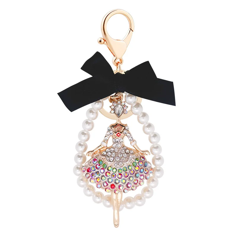 

ballet girl Pearl Chain Keychain For Woman Luxury Jewelry Bow Car Keyring Camellia Pearl Pendant Keychains Bag Decoration