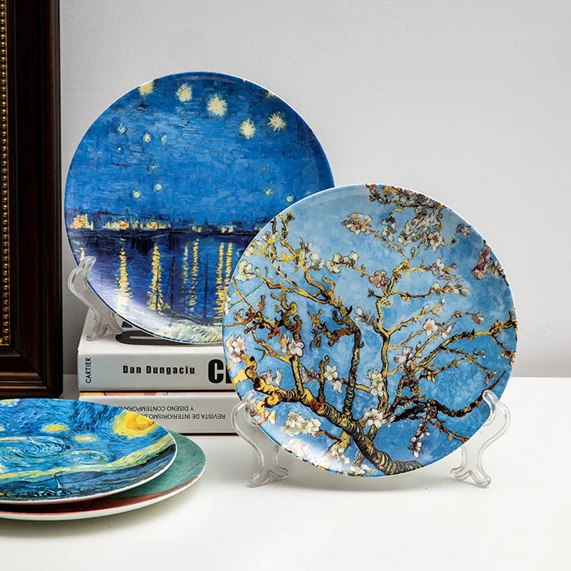 

8 Inch Van Gogh Oil Painting Decorative Plate European-style Living Room Ceramic Tableware Bone Western Dinner Plate