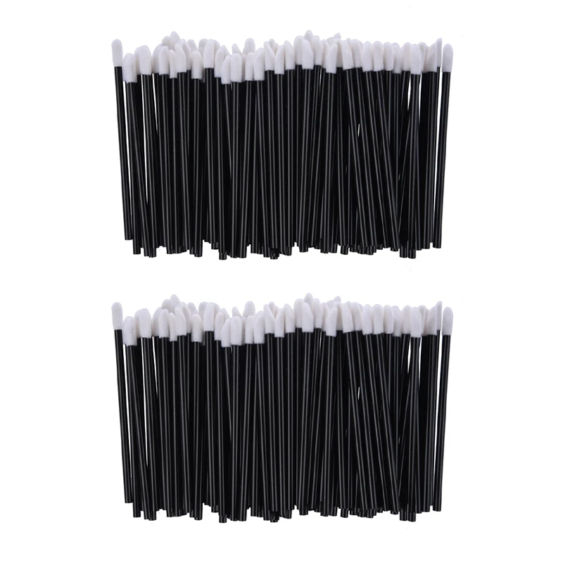 

200 Count Disposable Lip Gloss Wands Applicators Thin Black Handle Flocked Tip Lipstick