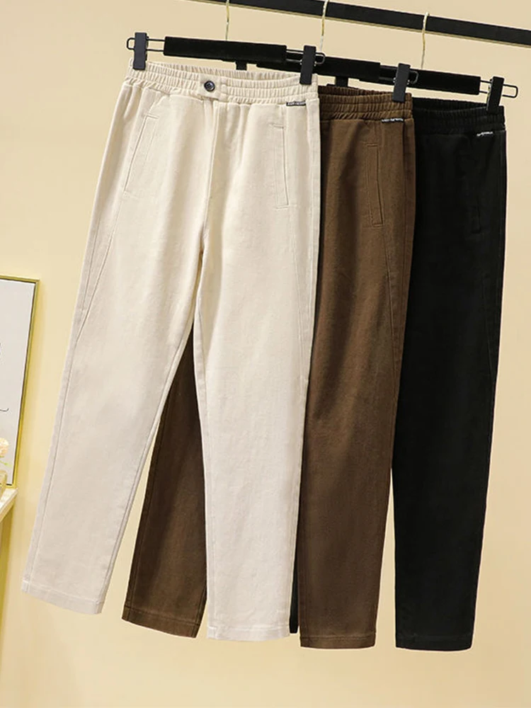 

Брюки-султанки женские Стрейчевые свободного покроя, повседневные однотонные брюки до щиколотки с редисом, с эластичным поясом в Корейском...