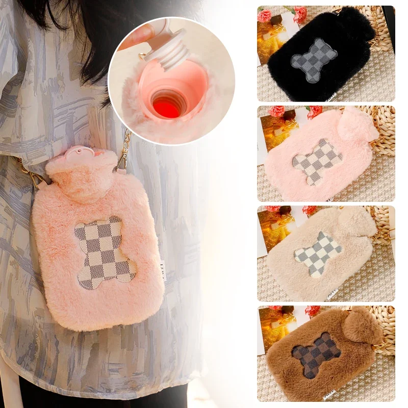 

Hot Water Bag with Plush Cover and Strap, Cute Bag for Girls, Belly Hand Warmer, 1000ml