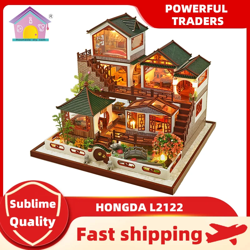 DIY Wooden Doll House Miniature Building Kits Ancient Architecture Big Casa Dollhouse With Furniture Villa Toys for Girls Gifts