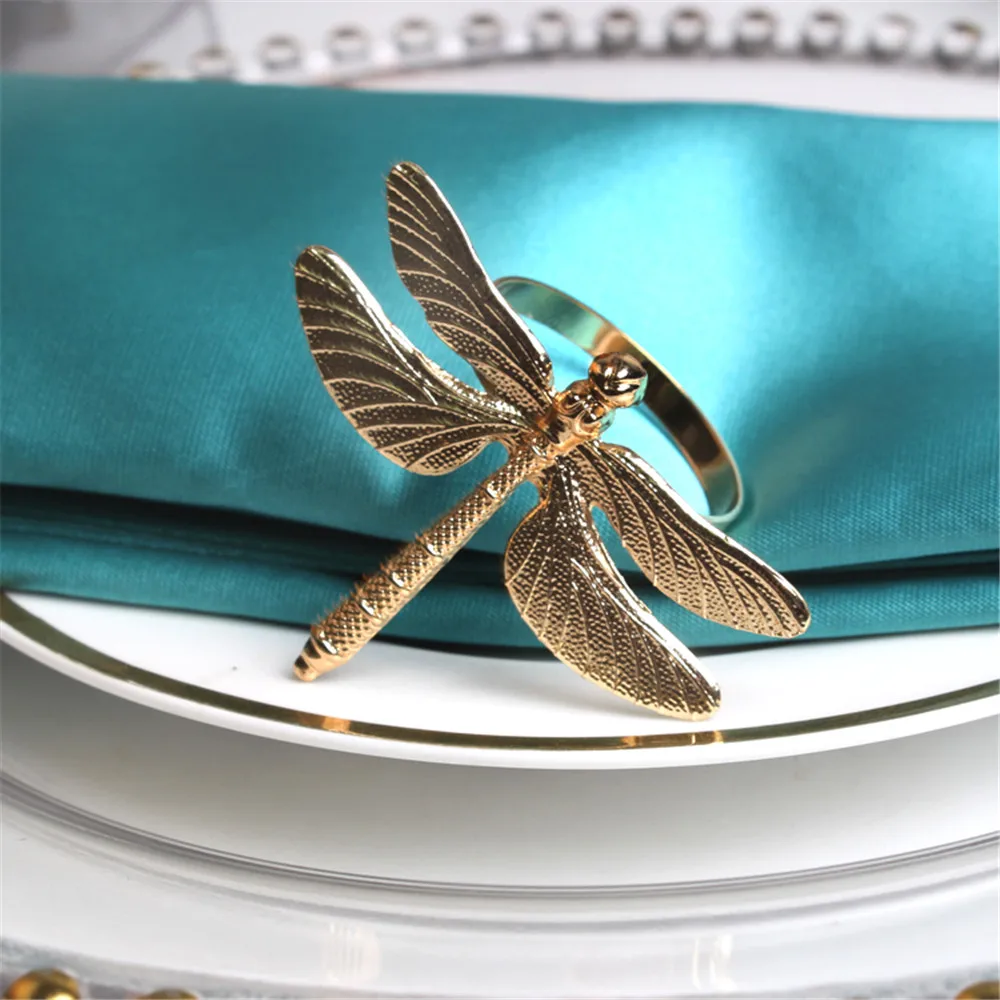 

10PCS/Metal animal series dumb golden dragonfly napkin ring table setting for wedding banquet, festive western food