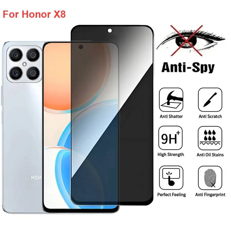 Фото Защитное стекло Honor X8 TFY-LX1 Anti Spy Privacy из закаленного стекла, совместимое с Honorx8, пленка для телефона с полным покрытием экрана №1