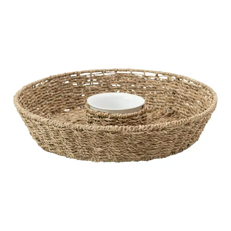 

Creative Co-Op Hand-Woven Seagrass Chip & Dip Basket with 6 oz. Ceramic Bowl, Set of 2 Storage Basket Portable Rattan Baskets Ki