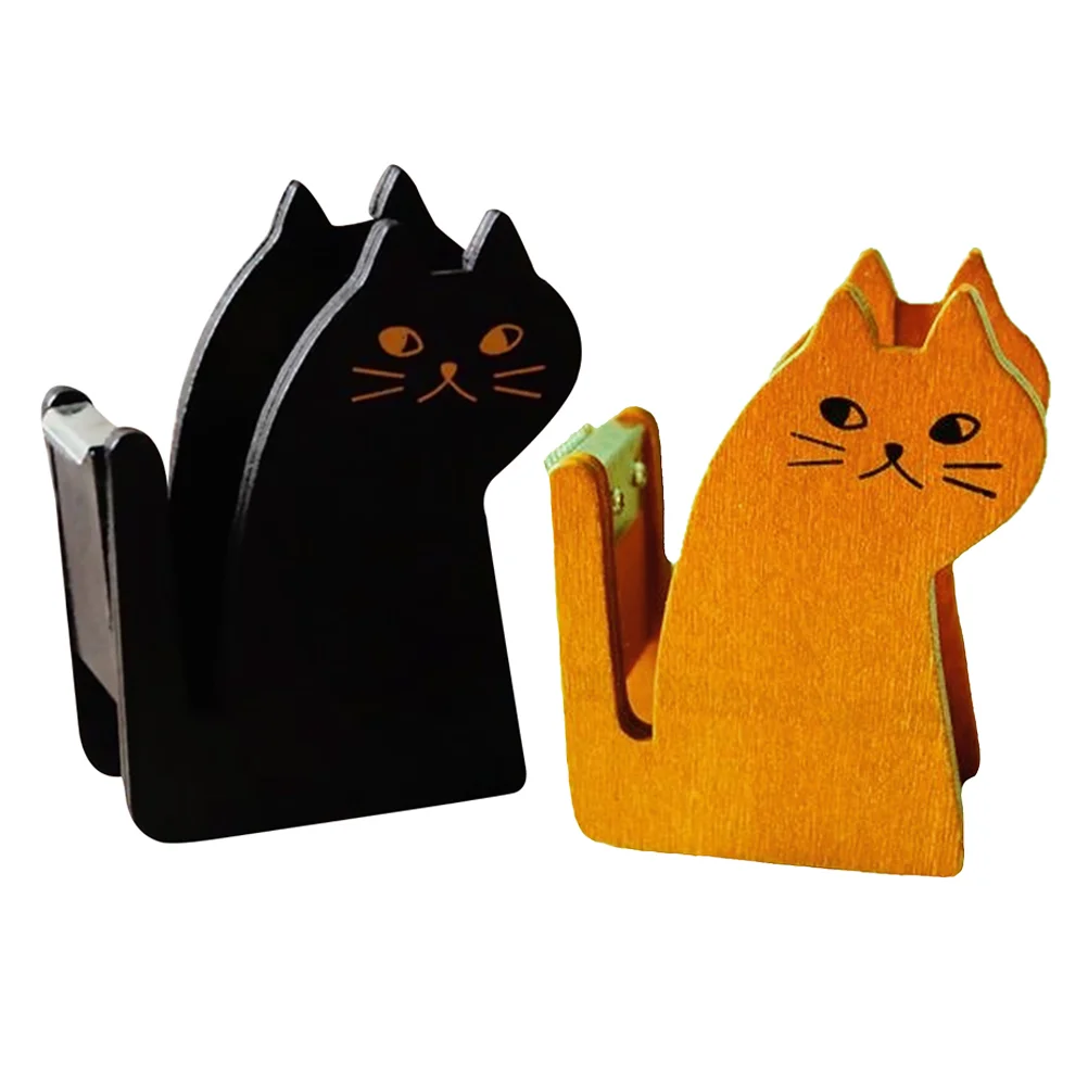 

2pcs Convenient Tape Holders Office Wooden Tape Dispensers Roll Tape Cutters