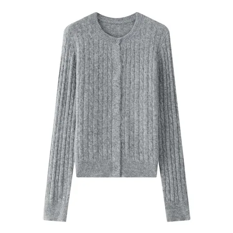 HanOrange 2025 Зимний кардиган из вискозы для женщин светло-зеленый/серебристый