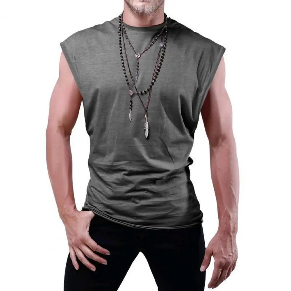 

Solid Color Men Vest Slim Fit Men's O-neck Sleeveless Vest Tops Quick Dry Solid Color Fitness Undershirts for Gym Running