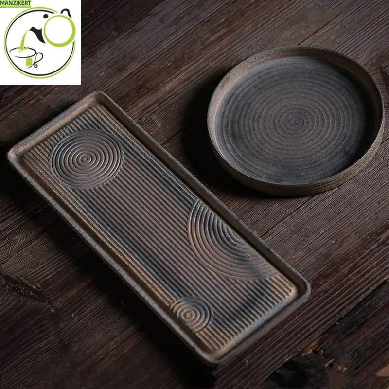 

Tray Manual Vintage Gilded Dry-Bulb Disk Tea Saucer Ceramic Simple Water Dry-Bulb Tray Chinese Tea Table Tea Ceremony Tray