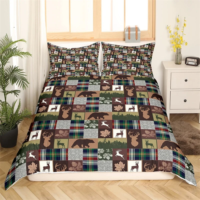 

Клетчатый пододеяльник с рисунком оленя и медведя