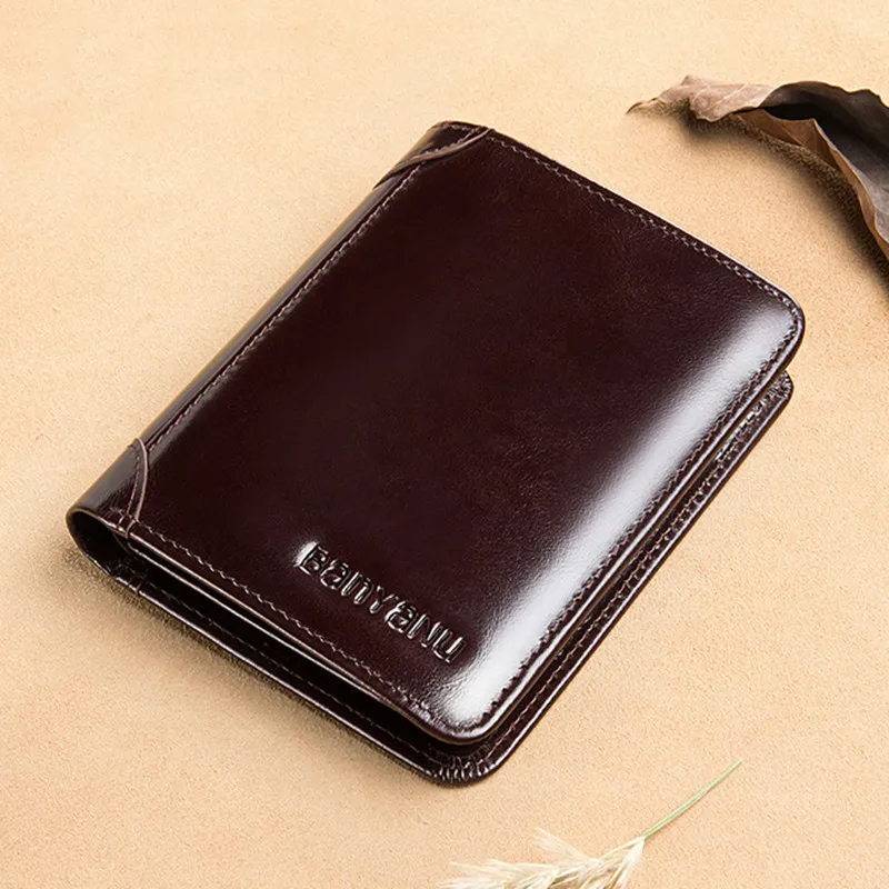 Short Genuine Leather Wallet For Men Vintage RFID Blocking Card Holder Male MultiFunction Male Coin Purses Luxury Money Wallet