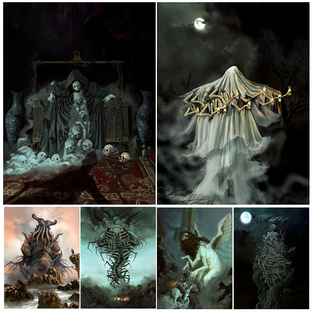 Ворон Ведьма и кандлегост винтажное настенное Искусство Холст Живопись злых Cthulhu