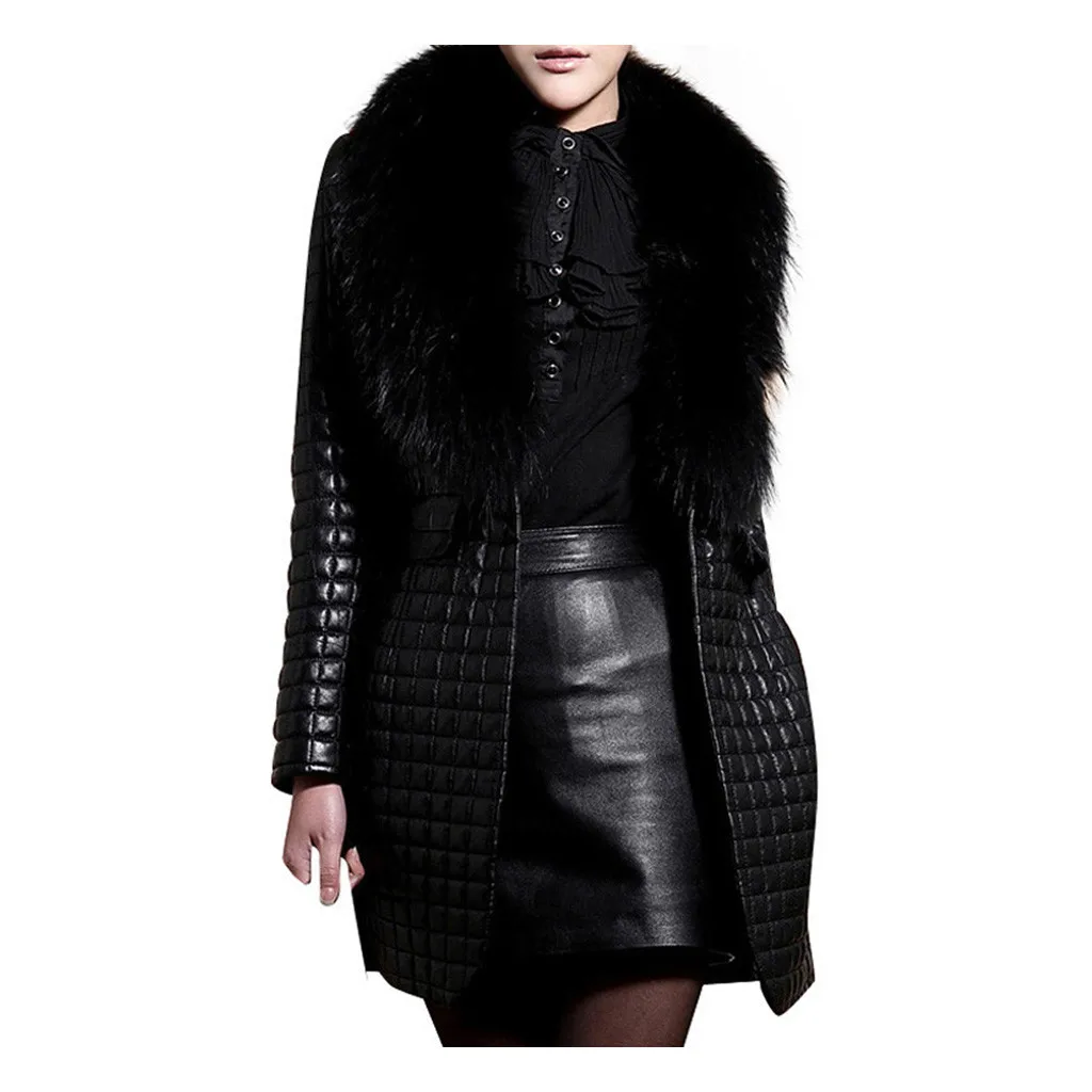 Woman Faux Warm Winter Coat Leather Fur Jacket Slim Fit Women's Long Overcoat New Faux Leather Outerwear Female Manteau Femme