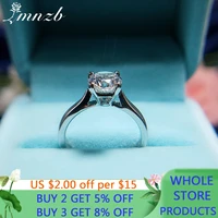lmnzb original certified tibetan silver ring real solid 18k white gold color 2 carat simulated diamond wedding band women gift