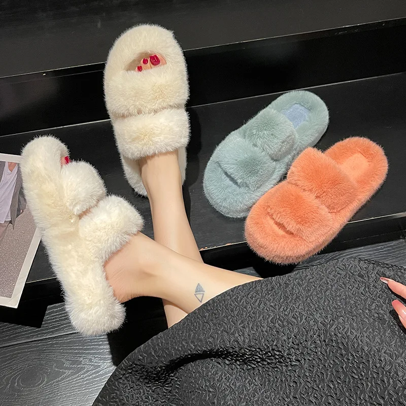 

Домашние тапочки на платформе, меховые шлепанцы, сланцы, женские стринги, флоковая зимняя обувь, низкая мягкая Гавайская обувь