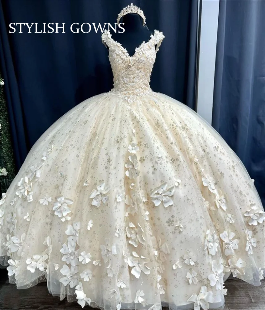 

Charming Sweetheart Ball Gown Quinceanera Dress Beaded Birthday Party Gowns 3D Flowers Prom Dresses Vestido De 15 Anos Robe Ba