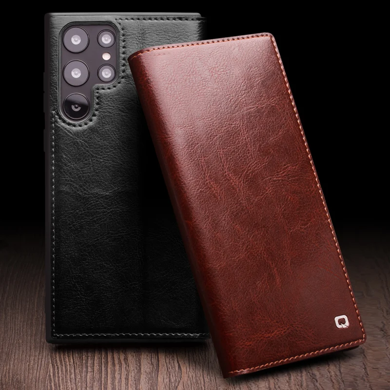 

Original Qialino Genuine Leather Flip Case For Samsung Galaxy S23 S22 Ultra Plus Business Luxury Card Slots Pocket Wallet Cover