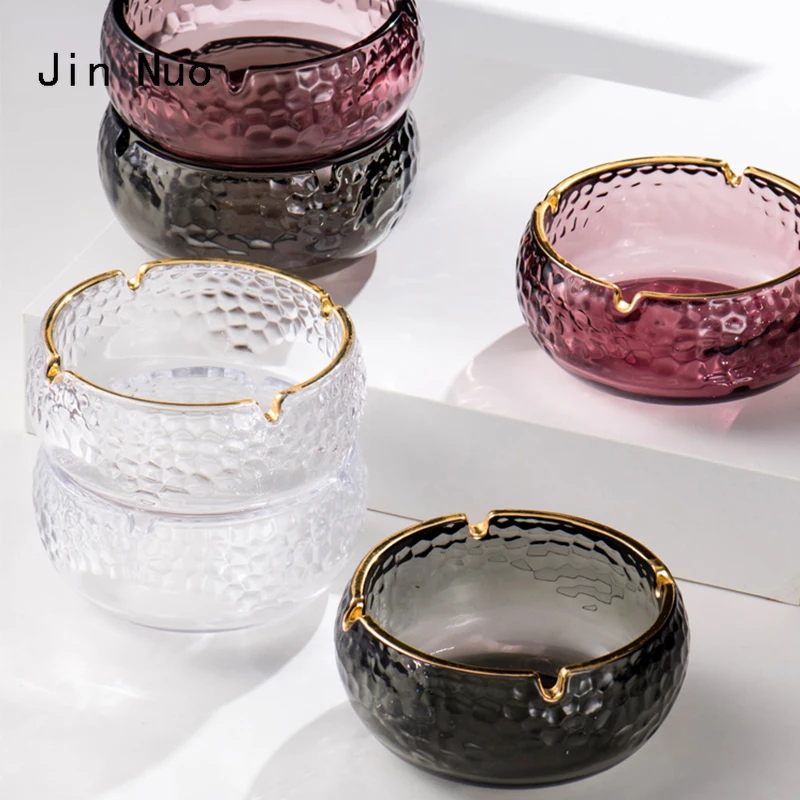 

Nordic Hammer Texture Glass Ashtray Office Coffee Table Desktop Ash Tray Home Portable Ashtray Golden Stroke Decorate Ornaments