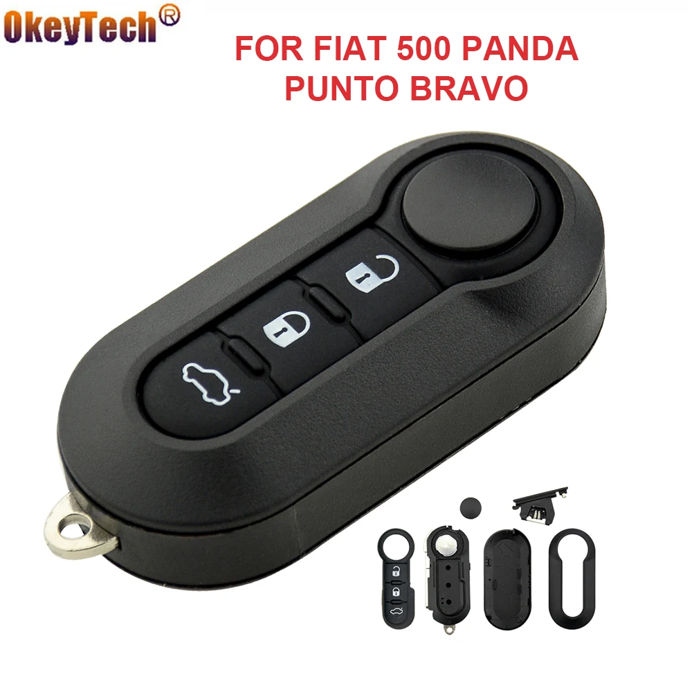 

OkeyTech For Fiat 500 Panda Punto Bravo 3 Buttons Filp Folding Remote Car Key Shell Case Replacement Car Key Cover Uncut Blade