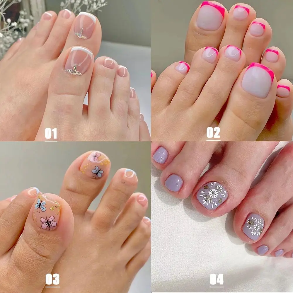 

24pcs/Box Fashion Artificial Manicure Tool Detachable Nail Tips Wearable Flower Fake Nails Square Head Toes False Nails