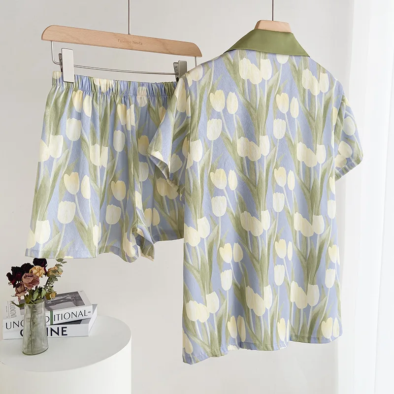 2023 Pajamas Women's Oil Painting Tulip Korean Version of The High-end Texture Retro Craft Home Suit Leisure and Soft Sleepwear