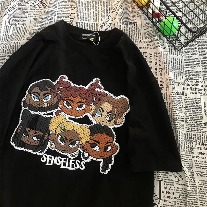 

Summer Hip-hop Cartoon Print Short Sleeve T-shirt Men Women Korean Fashion Tshirts Loose Tide Brand All-match Casual Cotton Tops