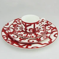 bone china red spanish dinner plate grid plate art design dinner plate tableware set