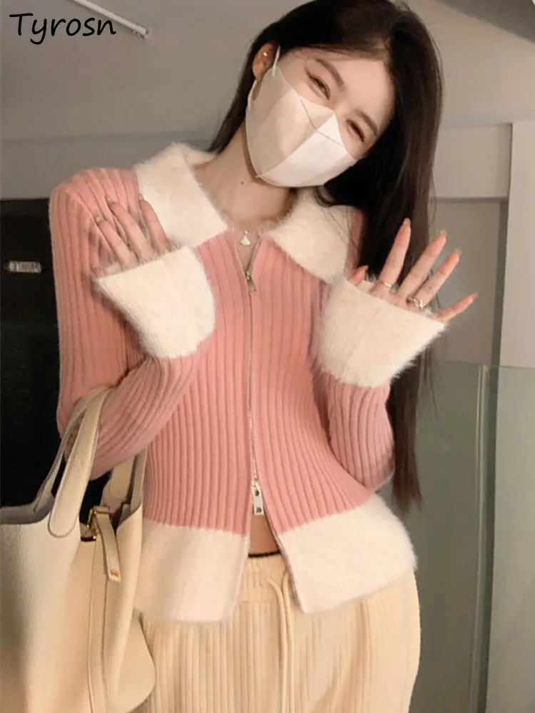 

Cardigan Women Slim Sweet Sexy Design Panelled Simple Korean Style All-match Cropped Sweater Autumn Stylish Leisure Creativity
