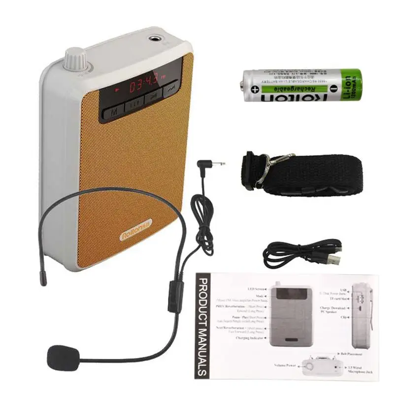 

Rolton K300 Portable Voice Amplifier With Belt Clip Headset Microphone Radio Support Fm Tf Mp3 Speaker