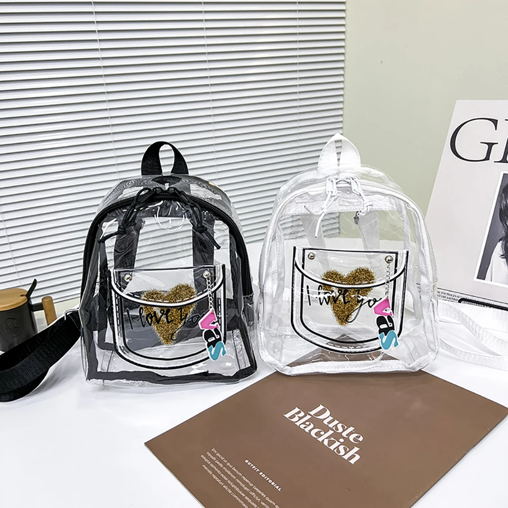 Transparent PVC Mini Backpack Fashion Letter Love College Students School Bags Women Shoulder Bags Casual Travel Clear Knapsack