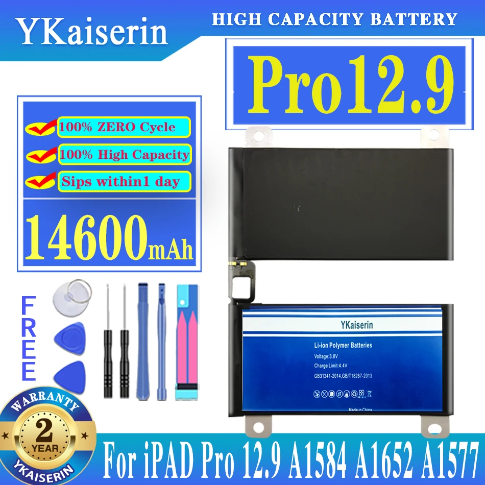 

YKaiserin 14600mAh Tablet Battery For Apple IPad Pro 12.9 A1584 A1652 A1577 Replacement High Capacity Bateria + Tools