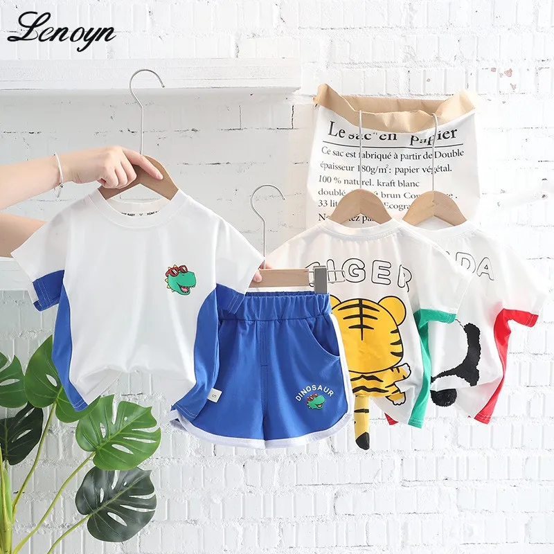 

Lenoyn 2023 Summer New Children's Short Sleeve T-shirt Set Cartoon Fashionable Summer Thin Fashion Baby Summer Two Piece Set