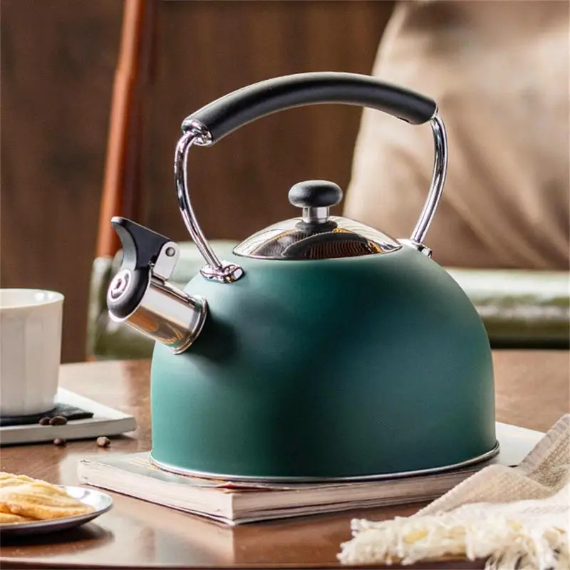 

2.5L Stainless Steel Whistling Tea Kettle Matte Stovetops Food Grade Teapot with Heat-proof Handle for Trips Hiking Home Cooking