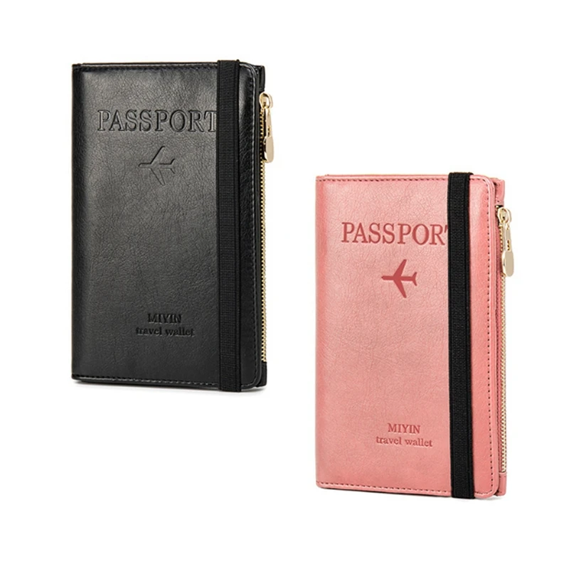 

2 Pieces Travel Wallet Card Holder Passport Folder Multi-Function Degaussing Rfid Document Holder Passport Book